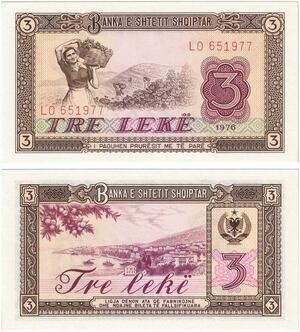 Q2536 Banknote Albania 3 Lekë 1976 UNC -- Make Offer