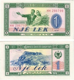 Q2539 Banknote Albania 1 Lekë 1976 UNC -- Make Offer