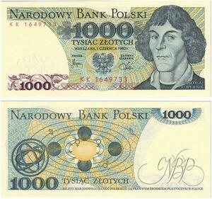 Q2581 Banknote Poland 1000 Zlotych Mikolaj Kopernik 1982 UNC -- Make Offer