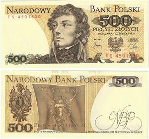 Q2586 Banknote Poland 500 Zlotych Tadeusz Kosciuszko 1982 UNC -- Make Offer