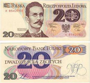 Q2590 Banknote Poland 20 Zlotych R Rraugutt 1982 UNC -- Make Offer