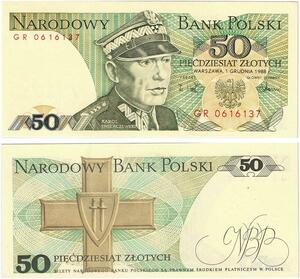 Q2602 Banknote Poland 50 Zlotych Karol Świerczewski 1988 UNC -- Make Offer