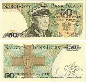 Q2603 Banknote Poland 50 Zlotych Karol Świerczewski 1988 UNC -- Make Offer