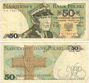 Q2608 Banknote Poland 50 Zlotych Karol Świerczewski 1988 -- Make Offer