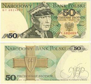 Q2609 Banknote Poland 50 Zlotych Karol Świerczewski 1988 UNC -- Make Offer
