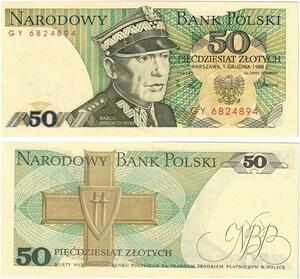 Q2610 Banknote Poland 50 Zlotych Karol Świerczewski 1988 UNC -- Make Offer