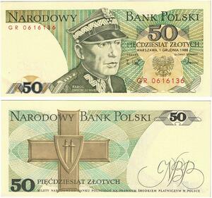 Q2611 Banknote Poland 50 Zlotych Karol Świerczewski 1988 UNC -- Make Offer