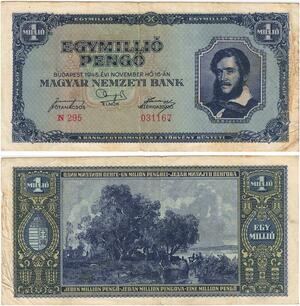 Q2626 Banknote Hungary 1 Million Pengő Lajos Kossuth 1945 -- Make Offer