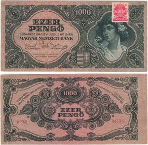 Q2627 Banknote Hungary 1000 Pengő 1945 Stamp AU -- Make Offer