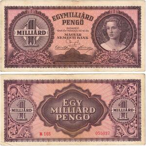 Q2632 Banknote Hungary 1 Milliard Pengő Lucia Lendvay 1946 -- Make Offer