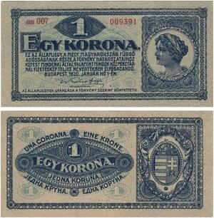 Q2641 Banknote Hungary 1 Korona 1920 UNC -- Make Offer