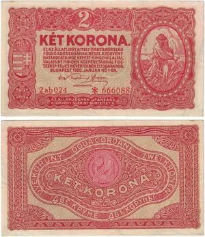 Q2642 Banknote Hungary 2 Korona 1920 AU+ -- Make Offer