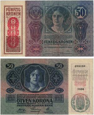 Q2654 Austria Hungary Aufdruck Deutsch Osterreich 50 Kronen Korona 1920 AU