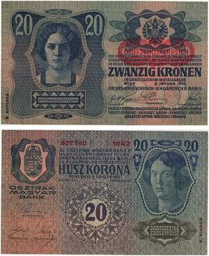Q2659 Banknote Austria Hungary 20 Kronen Korona 1913 UNC -- Make Offer