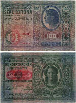 Q2660 Banknote Austria Hungary Deutsch Österreich 100 Kronen Korona 1912