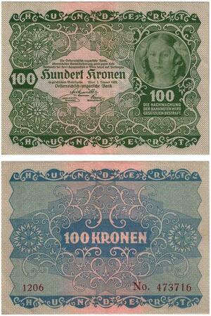 Q2663 Banknote Austria 100 Kronen 1922 UNC -- Make Offer