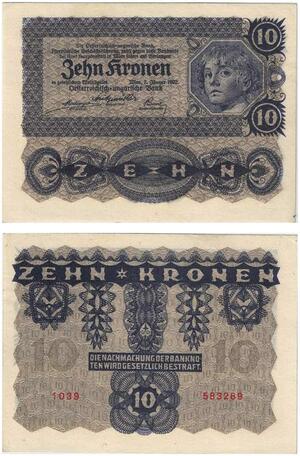 Q2668 Banknote Austria 10 Kronen 1922 UNC -- Make Offer