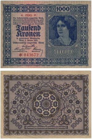 Q2672 Banknote Austria 1000 Kronen 1922 -- Make Offer