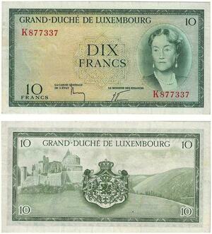 Q3419 Banknote Luxembourg 10 Francs Grand Duchesse Charlotte 1954 AU - Offer