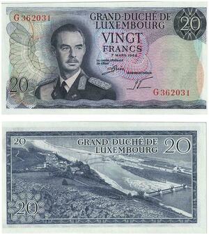 Q3428 Banknote Luxembourg 20 Francs Grand-Duc Jean 1966 UNC - Make Offer