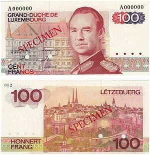 Q3435 Rare Luxembourg Speciment Essai 100 Francs Grand-Duke Jean 1980 UNC
