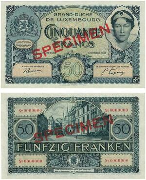 Q3440 Rare Luxembourg Specimen 50 Francs Grand Duchess Charlotte 1932 UNC