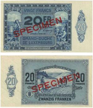 Q3441 Banknote Rare Luxembourg Specimen Essai 20 Francs 1929 UNC >Make Offer
