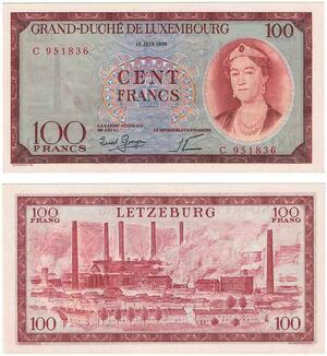 Q3446 Banknote Rare Luxembourg 100 Francs Grand Duchess Charlotte 1956 UNC