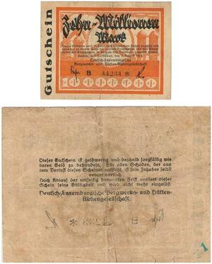 Q3467 Banknote Germany Luxembourg Bochum Bergwerk Mines 10 Million Mark 1925