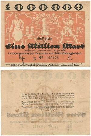 Q3468 German Luxembourg Bochum Dortmunt Mines Bergwerk 1 Million Mark 1925