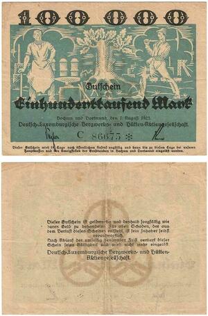 Q3469 German Luxembourg Bochum Dortmunt Mines Bergwerk 100 000 Mark 1925