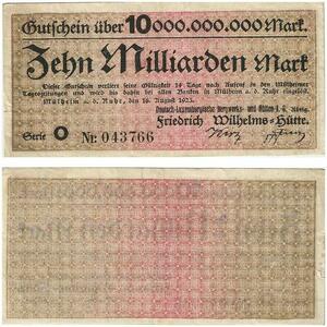 Q3472 German Luxembourg Mülheim Ruhr Mines Bergwerk 10 Milliards Mark 1923