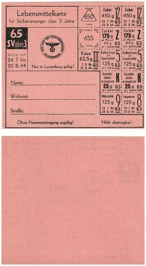 Q3475 Luxembourg Lebensmittelkarte Bon de Survie Alimentaire 1944 UNC