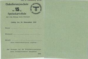 Q3478 Luxembourg Lebensmittelkarte Bon de Survie 15kg Potatoes 1944 UNC