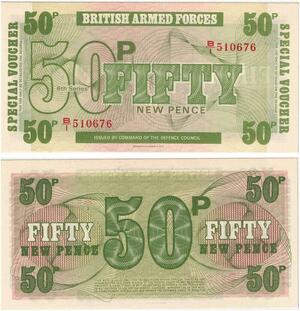 Q3516 Banknote United Kingdom British Army Forces 50 New Pence 1972 UNC