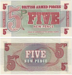 Q3517 Banknote United Kingdom British Army Forces 5 New Pence 1972 UNC