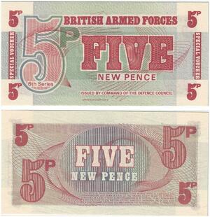 Q3518 Banknote United Kingdom British Army Forces 5 New Pence 1972 UNC