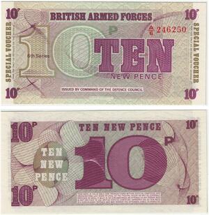 Q3536 Banknote United Kingdom British Army Forces 10 New Pence 1972 UNC