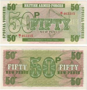 Q3537 Banknote United Kingdom British Army Forces 50 New Pence 1972 UNC