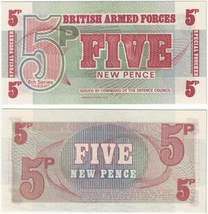 Q3538 Banknote United Kingdom British Army Forces 5 New Pence 1972 UNC