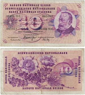 Q3545 Banknote Switzerland 10 Francs Suisse 10 Franchi 10 Franken 1971