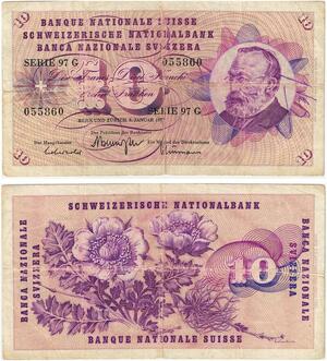 Q3546 Banknote Switzerland 10 Francs Suisse 10 Franchi 10 Franken 1977