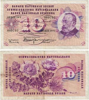 Q3547 Banknote Switzerland 10 Francs Suisse 10 Franchi 10 Franken 1960
