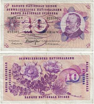 Q3548 Banknote Switzerland 10 Francs Suisse 10 Franchi 10 Franken 1970