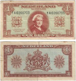 Q3555 Banknote Netherlands 1 Gulden Wilhelmina 1945 - Make Offer