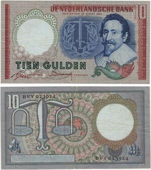 Q3566 Banknote Netherlands 10 Gulden Hugo de Groot 1953 - Make Offer