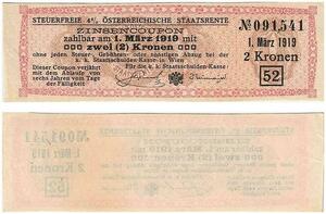 Q3584 Austria Österreich Zinsencoupen 2 Kronen Kupone 2 Korona 1919 - Offer