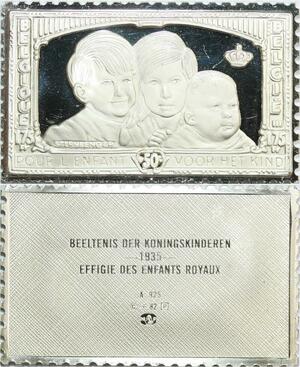 R0004 Belgium Timbre Monnaie 50 Centimes Enfants royaux 1935 Silver Proof