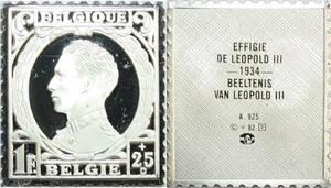 R0009 Belgium Timbre Monnaie 1 Franc 25 Cts Leopold III 1934 Silver Proof