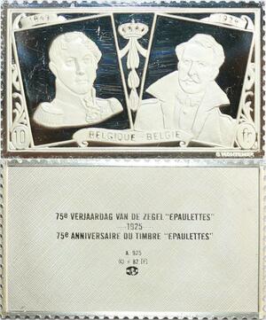 R0010 Belgium Timbre Monnaie 10 Francs 75 ans épaulettes 1925 Silver Proof